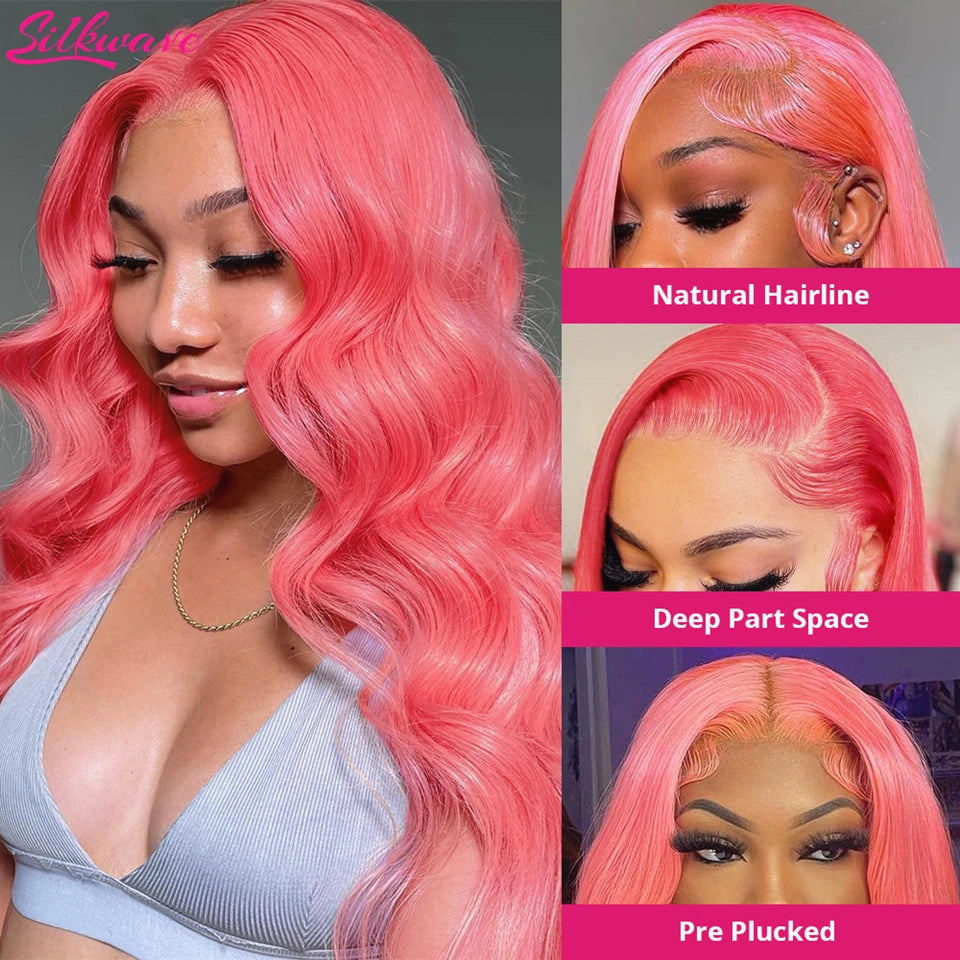 Light Pink Lace Front Wigs Human Hair Body Wave Frontal Wig For Women 13x4 13x6 Hd Transparent Preplucked 613 Colored Pink Wig