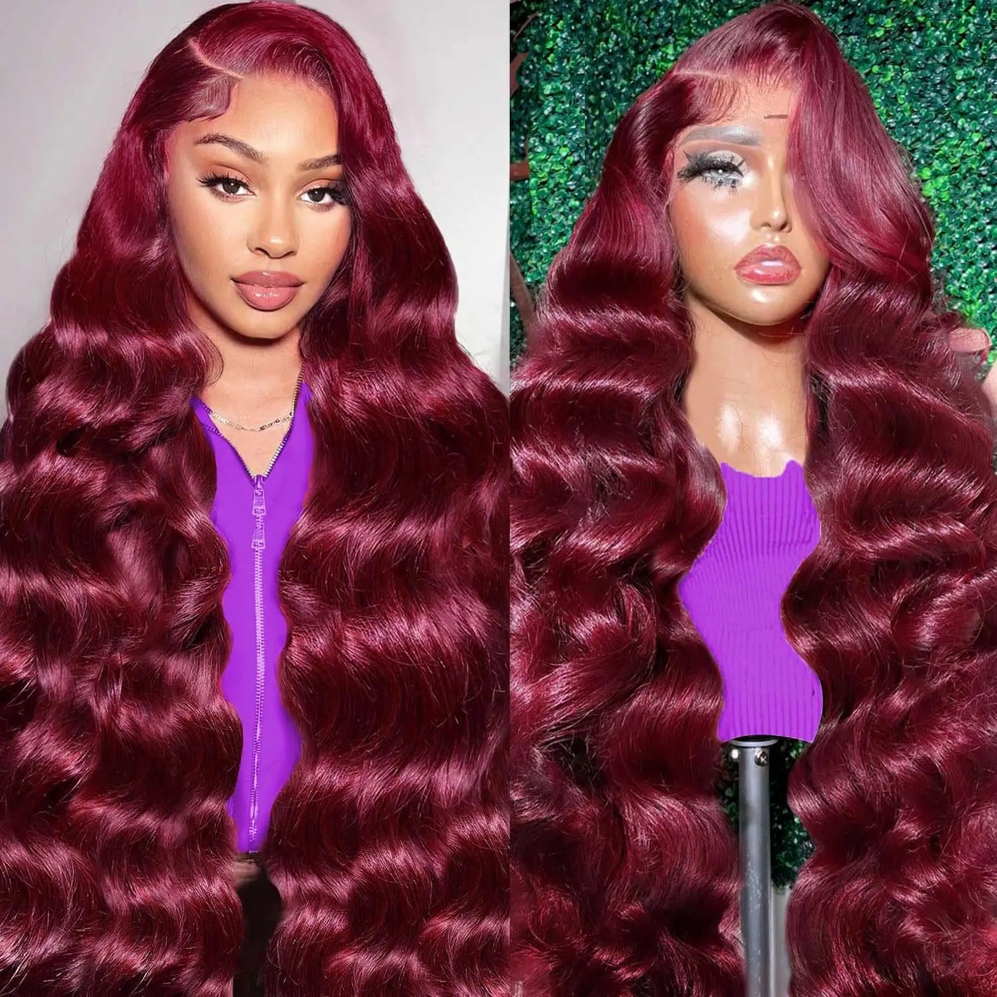 99J Burgundy 13x6 Body Wave Lace Front Human Hair Wig HD Transparent Lace Frontal Wigs Brazilian Red Colored Remy Wigs for Women