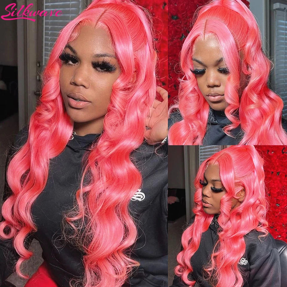 Light Pink Lace Front Wigs Human Hair Body Wave Frontal Wig For Women 13x4 13x6 Hd Transparent Preplucked 613 Colored Pink Wig