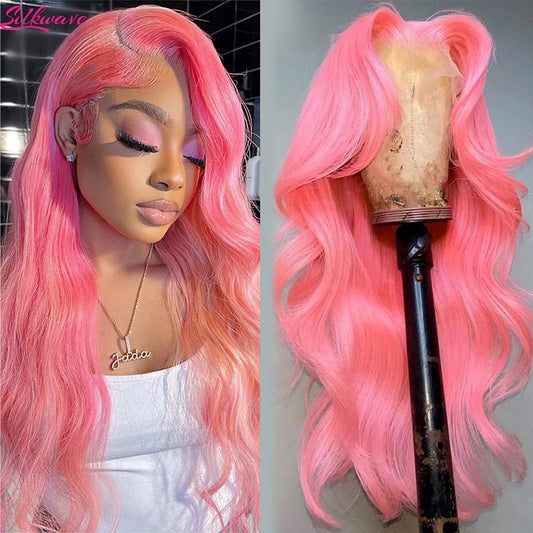 Light Pink Lace Front Wigs Human Hair Body Wave Frontal Wig For Women 13x4 13x6 Hd Transparent Preplucked 613 Colored Pink Wig